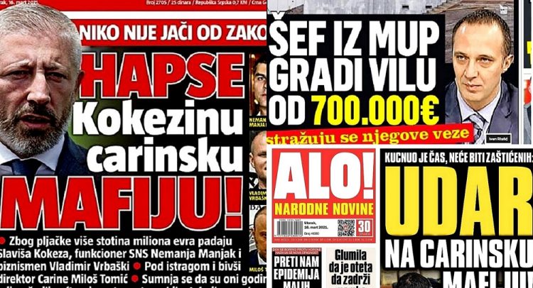 HAPŠENJA u Carini i krupnih zverki- navode sutrašnje naslovne strane!