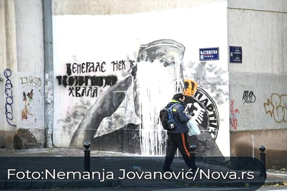 Uništen mural Ratka Mladića u Beogradu, javlja Nova.rs