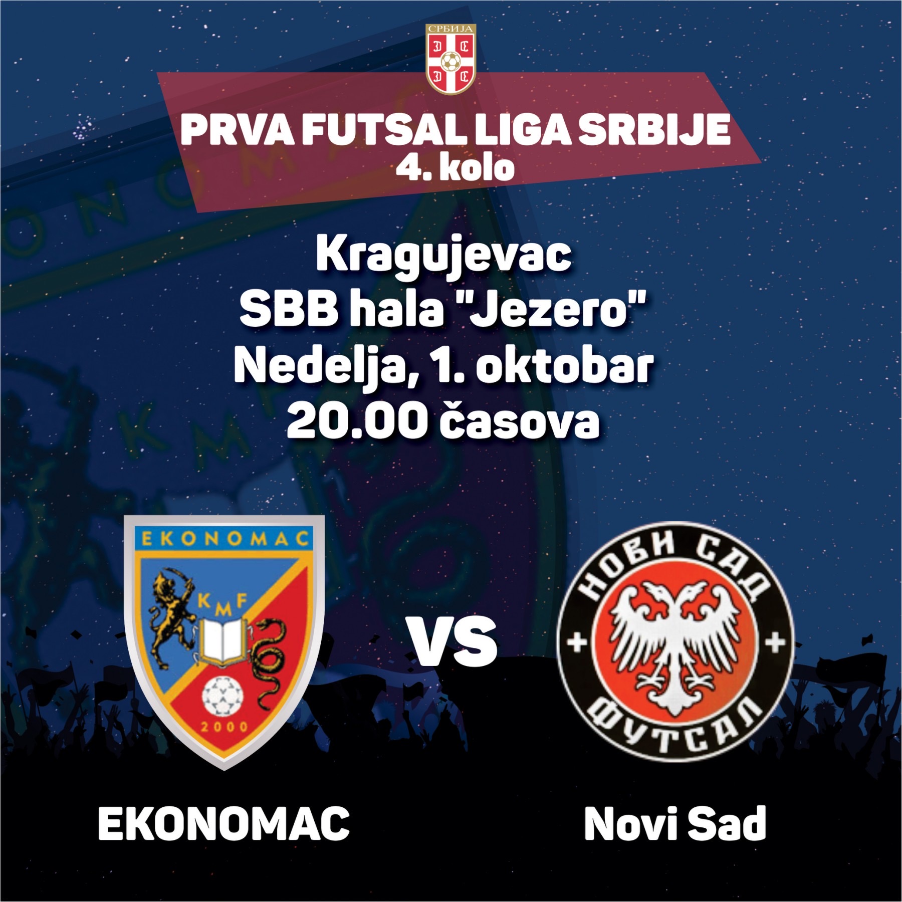 VECERAS DERBI PRVE FUTSAL LIGE SRBIJE EKONOMAC : NOVI SAD