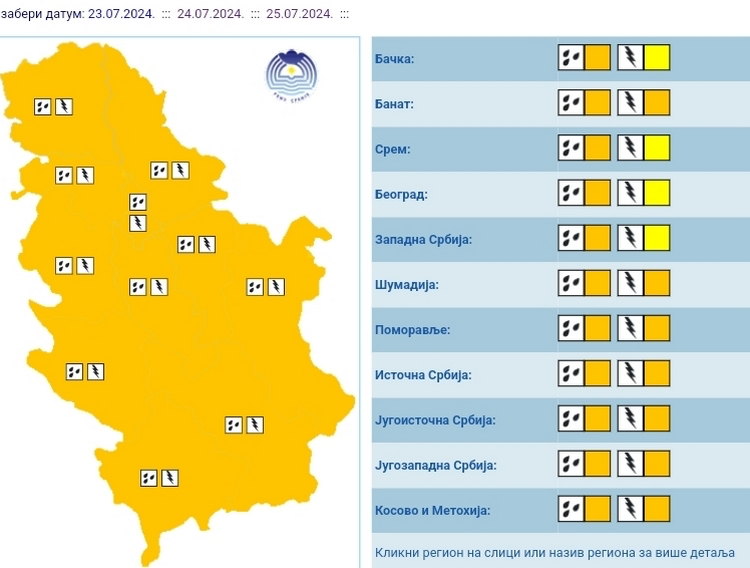 Narandžasti meteoalarm za sredu 24. jul 2024.godine