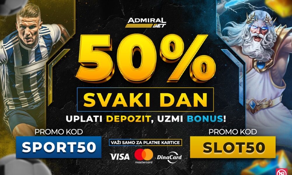 ADMIRALBET VAM POKLANJA 50% BONUSA SVAKOG DANA