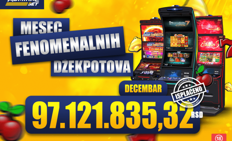 DECEMBAR U ZNAKU DŽEKPOTOVA – ADMIRALBET ISPLATIO SKORO 100 MILIONA