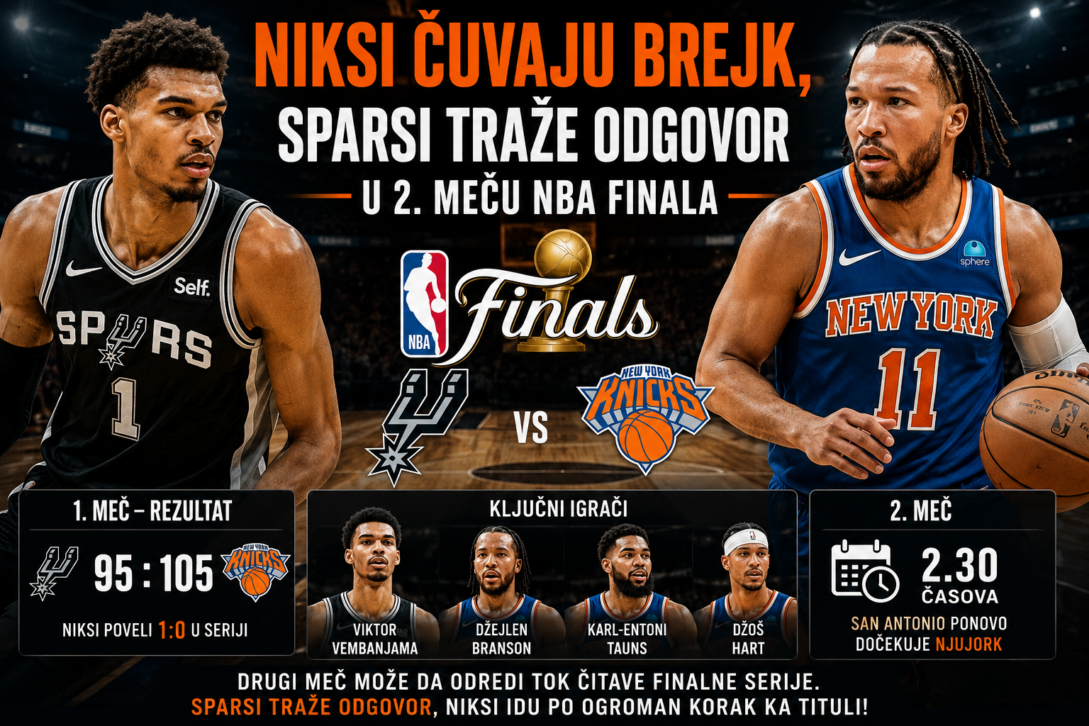 NIKSI ČUVAJU BREJK, SPARSI TRAŽE ODGOVOR U 2. MEČU NBA FINALA