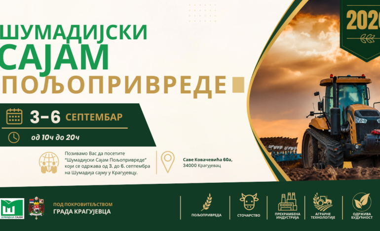 ŠUMADIJSKI SAJAM POLJOPRIVREDE OD 3. DO 6. SEPTEMBRA U KRAGUJEVCU: U CENTRU PAŽNJE POLJOPRIVREDNA MEHANIZACIJA